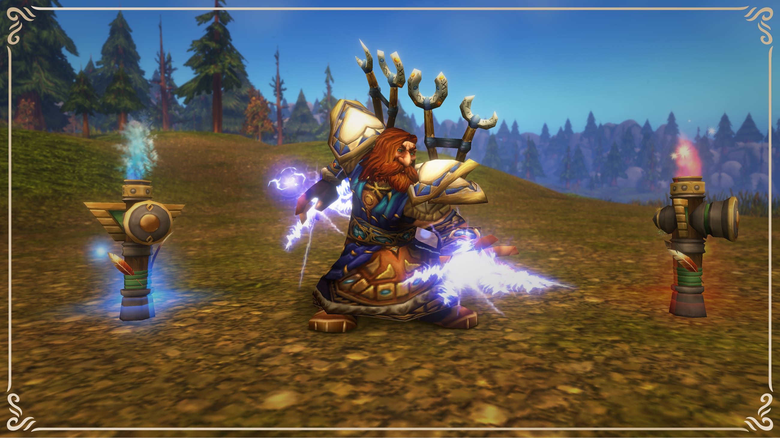 A dwarf shaman wielding lightning